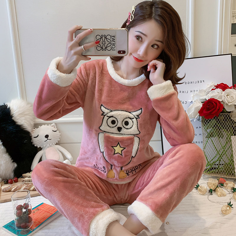 冬天的女士加绒珊瑚绒熊出没睡衣 采蝶衣睡衣/家居服套装