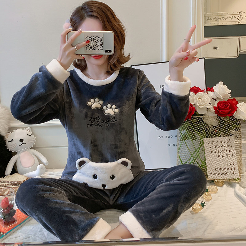 粉色加绒加厚秋冬款卡通珊瑚绒睡衣 采蝶衣睡衣/家居服套装