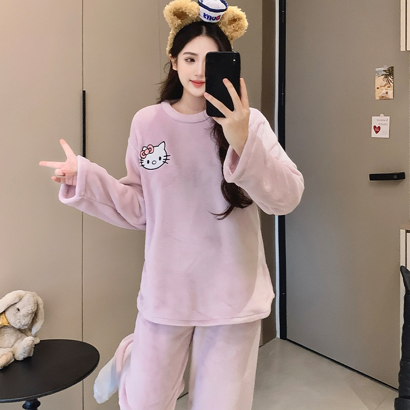 珊瑚绒睡衣女冬季2025新款卡通加绒加厚秋冬可爱小香风家居服套装,淘宝优惠券,粉丝福利购,淘宝优惠卷