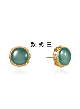 天然缅甸翡翠S925银镀金抗敏耳环