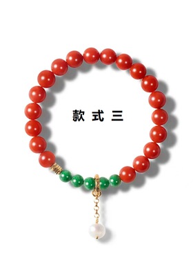 现货天然满肉南红手串女款925银镀18K金轻奢中式和田玉无事牌手链