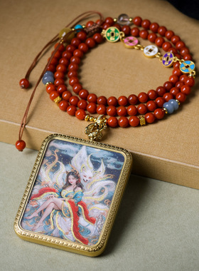 柏利来藏饰钛钢手绘描金九尾狐