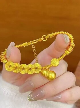 金店同款金色仿真五帝古法葫芦盘缠手链中式复古配饰品手串送礼物