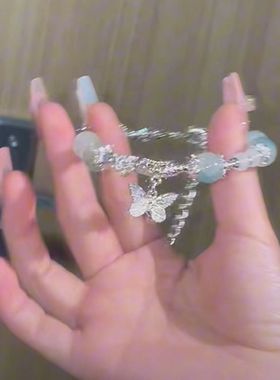 新款闺蜜甜美渐变爆花琉璃串珠小众设计蝴蝶轻奢手饰高颜值手链