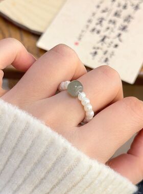 森系简约气质设计女款珍珠戒指小清新小众ins女生闺蜜情侣戒指