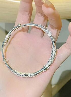 金店同款繁花似锦仿真手镯金色轻奢高级推拉简约活口手环饰品送礼