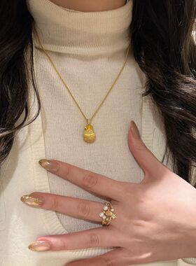 金店同款新款金色仿真小福袋锁骨项链气质设计感高级百搭饰品送礼