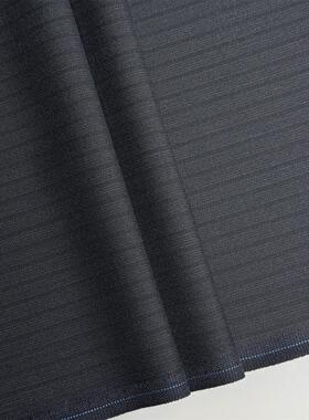 夏季精纺西装毛料 70%羊毛黑色竖条纹西服西裤面料马甲裙制服布料