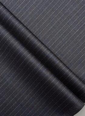 全毛品质深灰色条纹定制毛料布料 精纺面料 西装西裤高级定制面料