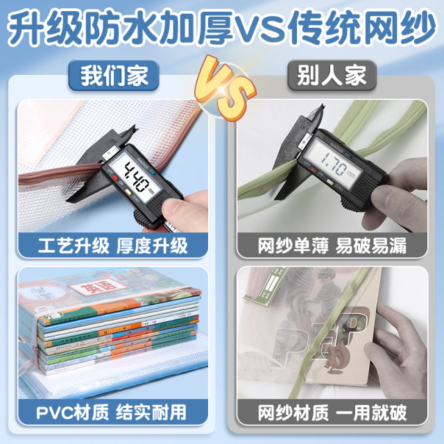Morning light a4 file bag Zip-type subject classification bag Primary school student transparent file storage bag Book bag Junior high school student special thickened waterproof file test paper storage bag stationery remedial bag