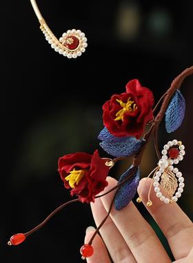 原创布艺花朵新中式项圈珍珠蝴蝶锁骨链小众璎珞项圈新年气质饰品