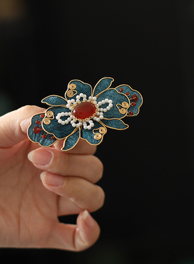 清汉女发饰半扎发弹簧发夹古风汉服头饰秋冬清冷感红玛瑙旗袍配饰