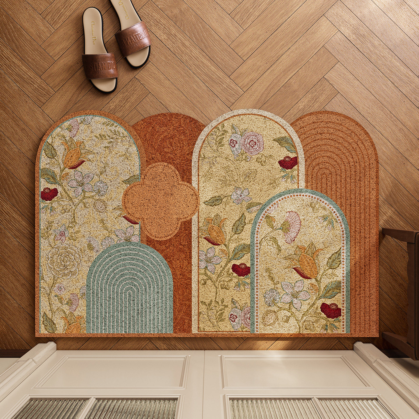 手绘美式复古丝圈地垫进门入户门垫防滑家用耐脏门内脚垫免洗地毯,淘宝优惠券,粉丝福利购,淘宝优惠卷