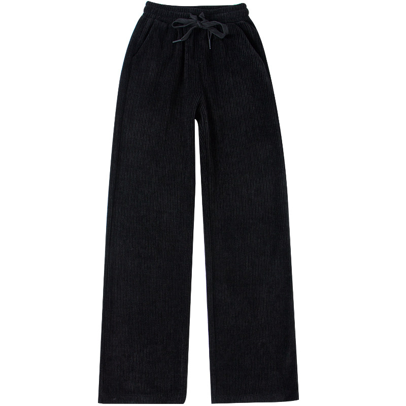灯芯绒裤子女直筒宽松黑色阔腿裤 lioemu裂茉休闲裤