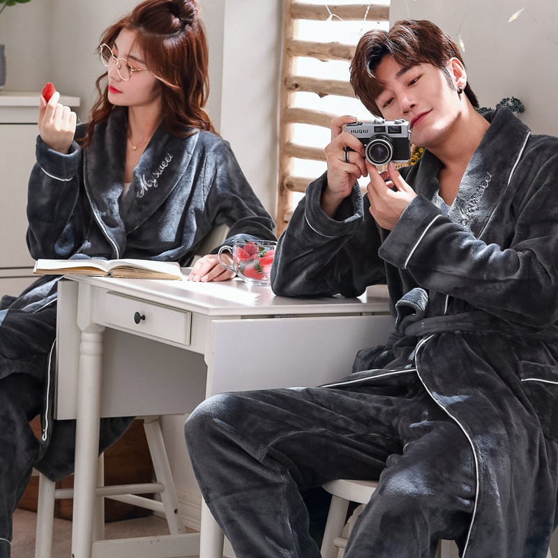秋冬季珊瑚绒情侣男长款浴袍 沐子萌睡袍/浴袍