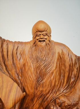 老香樟木《寿星公》根雕人物工艺品摆件