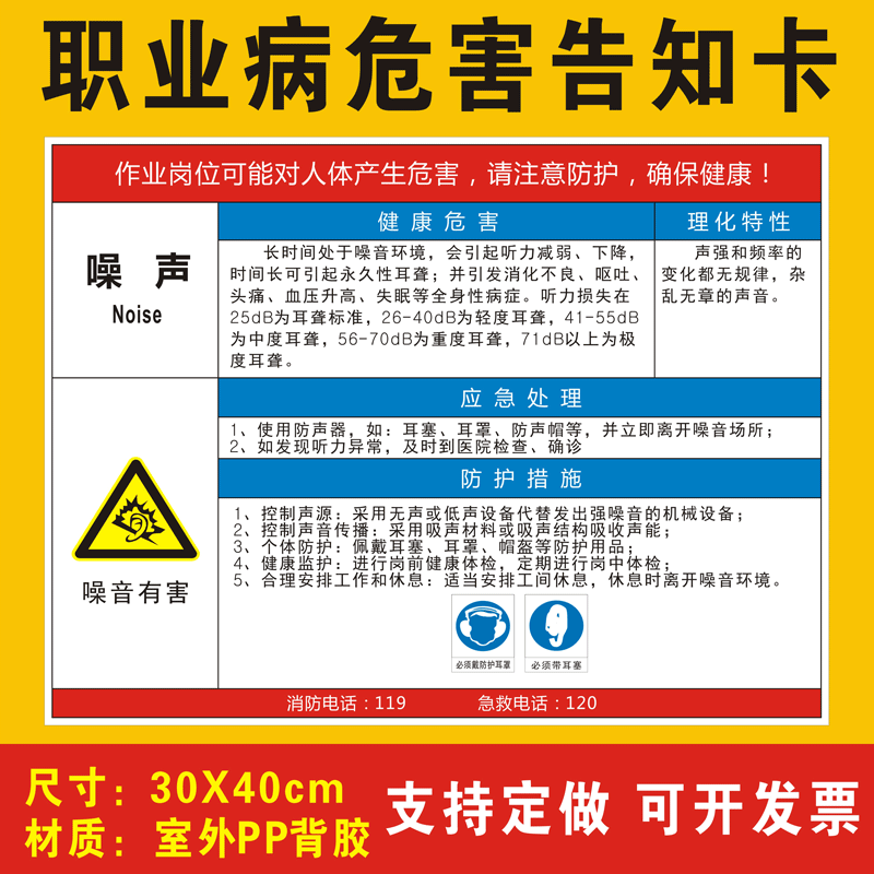 粉尘噪音高温职业病危害告知卡安全风险生产周知卡提示标志标识车间职业病危害告知牌警示牌全套牌子贴纸定制-图2