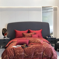 2023 new 100 all-cotton fabric bedding with elegant wedding flowers red four pieces