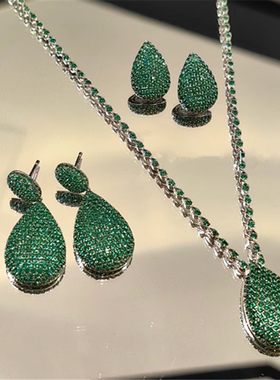 男女通用925银绿色可调节水滴