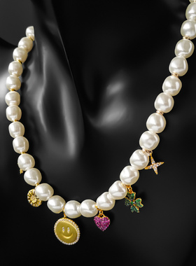 笑脸项链女微笑吊牌爱心锁骨链