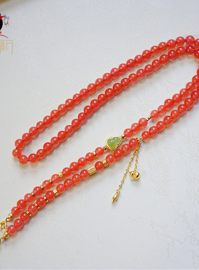 岁穗鸿福 925银镀金镶南红玛瑙葫芦项链手串