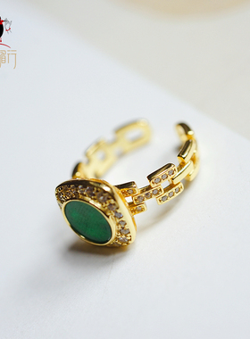 衣锦媚行 原创新中式925银镀金镶翡翠平安扣复古天然阳绿戒指女款