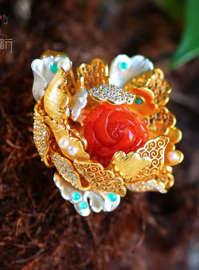 衣锦媚行国风玛瑙牡丹开口戒指