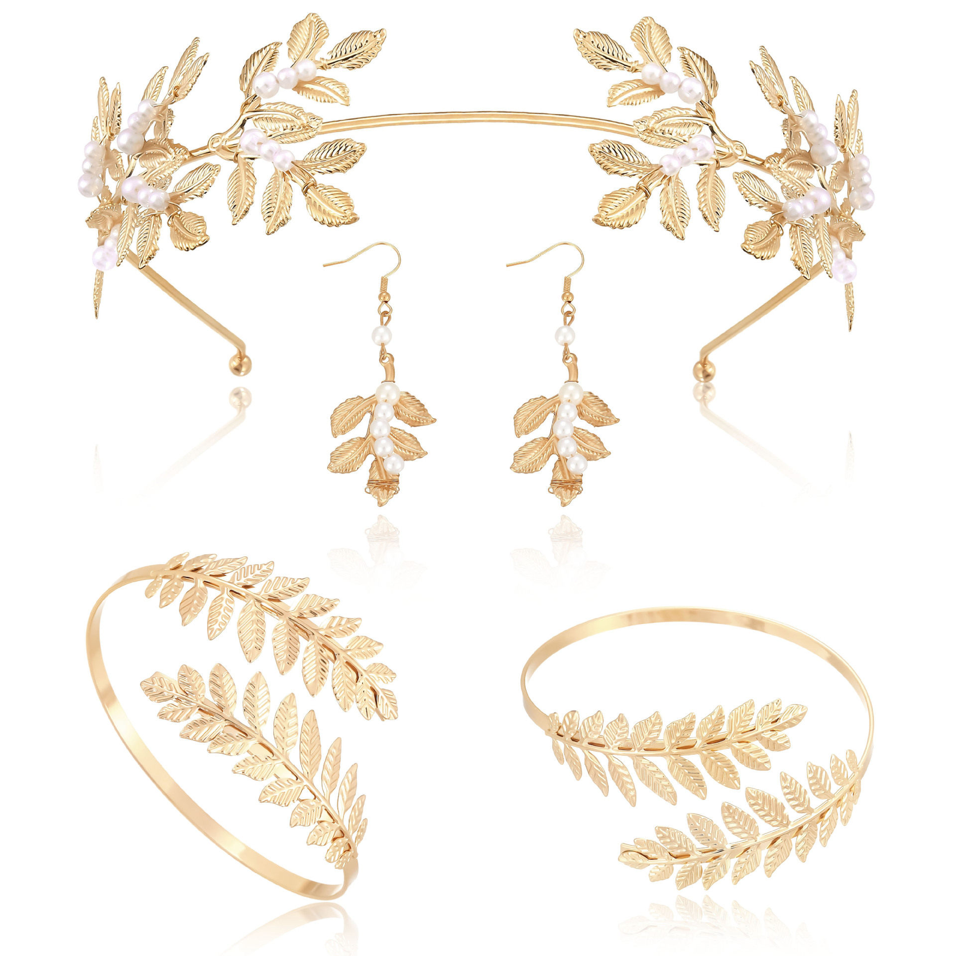 欧美wish新款发饰时尚个性金色叶子珍珠发箍直销外贸饰品新娘仙女,淘宝优惠券,粉丝福利购,淘宝优惠卷