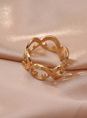 日韩风笑脸宽版开口镂空戒指女欧美网红潮ins冷淡风简约金属指环