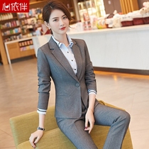 Grey Suit Suit Woman Autumn Winter Vocational Temperament Authentic Clothing Hotel Front Desk Reception Tooling Manager Work Clothes