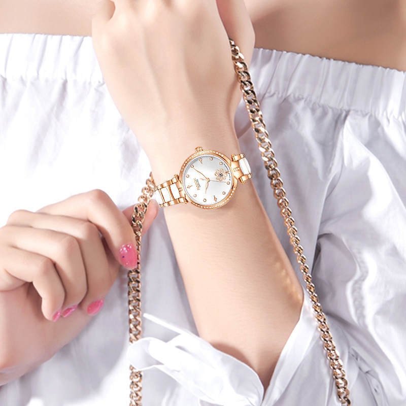 劳士顿正品女士时尚间陶瓷石英表 劳士顿手表国产腕表