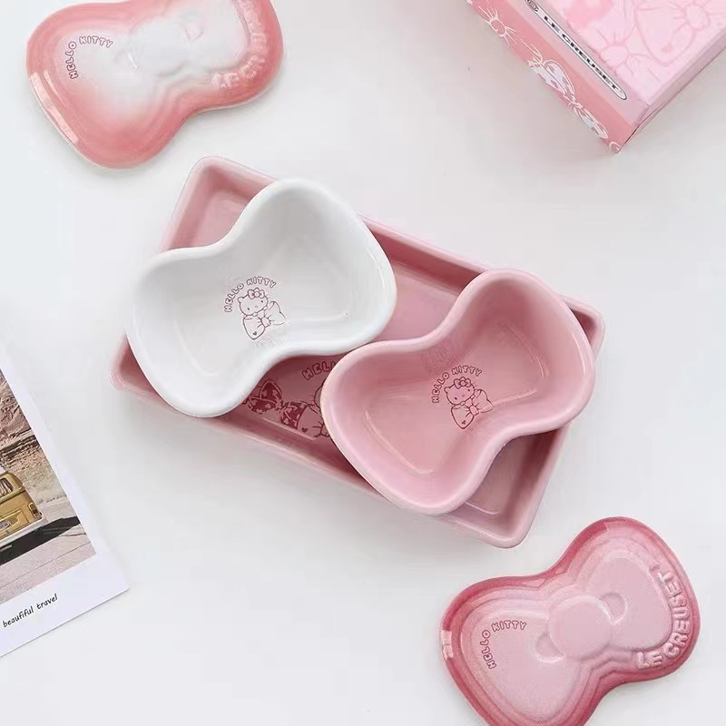 酷彩lecreuset陶瓷餐具hellokitty猫盘子儿童餐盘米饭碗杯子炖盅 - 图0