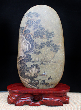 纯手绘石头画家居摆件