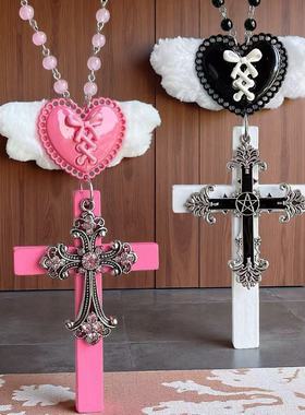 Y2K大型天使十字架项链辣妹甜酷亚文化小众味氛围感哥特毛衣链潮