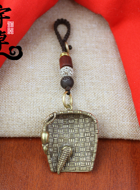 宇卓铜器纯黄铜钥匙扣玉米老鼠簸箕丰收富足送朋友工艺礼品挂件
