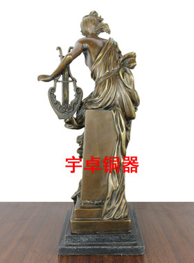 纯铜人物古琴欧式风美女摆件