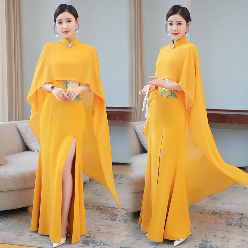 蚀骨旗袍女日常可穿新款高端演出服 枫紫连衣裙