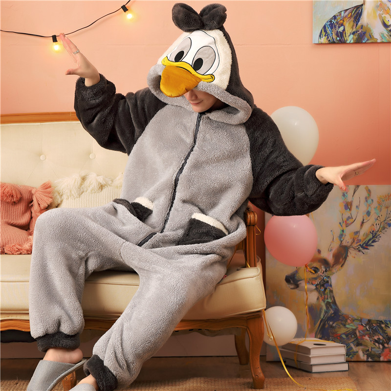 法兰绒连体秋冬季加绒青少年睡衣 努比努米睡衣/家居服套装