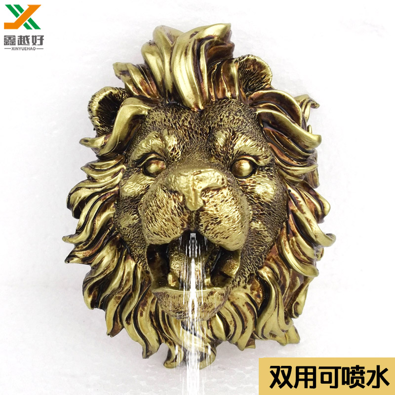 噴泉噴嘴頭壁掛獅子頭樹脂工藝品家居掛飾景觀流水器水池戶外雕塑