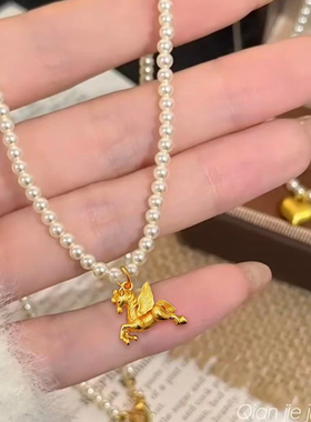 小米珠金色小飞马珠珠项链锁骨链