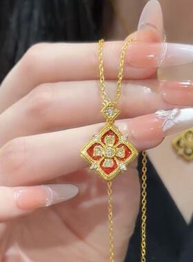 点钻宝相花红色珐滴油万相花项链