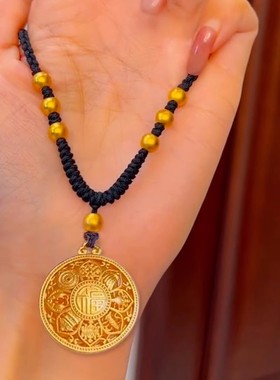 花丝黑绳镂空八宝罗盘莲花项链