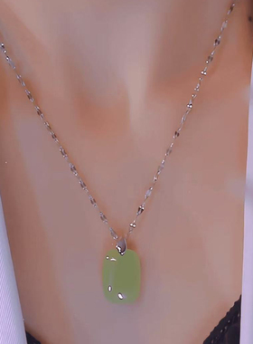 银色绿色无事牌项链小众简约