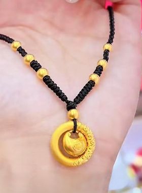 七豆豆黑绳小胖福平安项链毛衣链