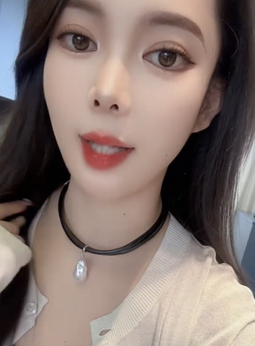 女双层不规则珍珠项链PU皮