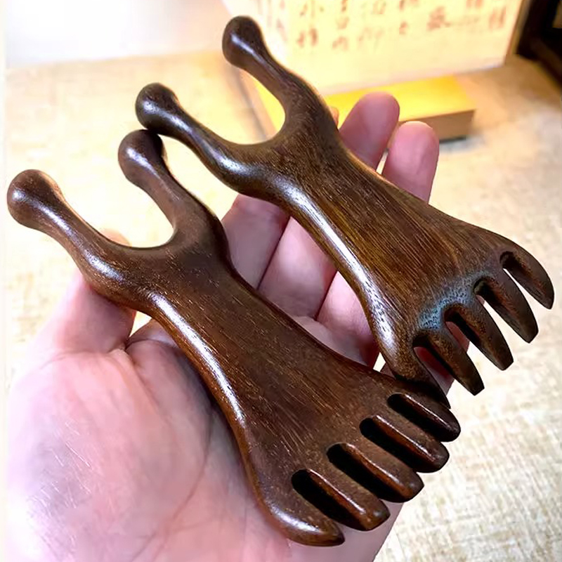 金丝檀木头部按摩梳抓头疗经络神器鼻刮木质五爪梳面部眼部拨筋棒