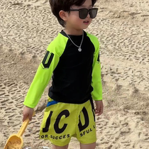 Childrens bathing suit boys new long sleeves CUHK boy boy student swimming trunks sunscreen Quick Dry Split Beach Swimsuit Tide