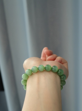 俄碧粉青猫眼碧玉手串12mm