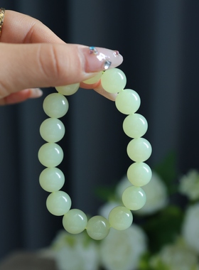 青海野牛沟老矿黄玉圆珠手串12mm