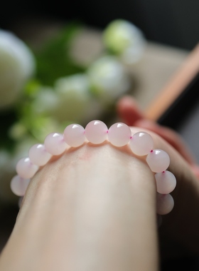 和田玉藕粉手串玉珠手链10mm